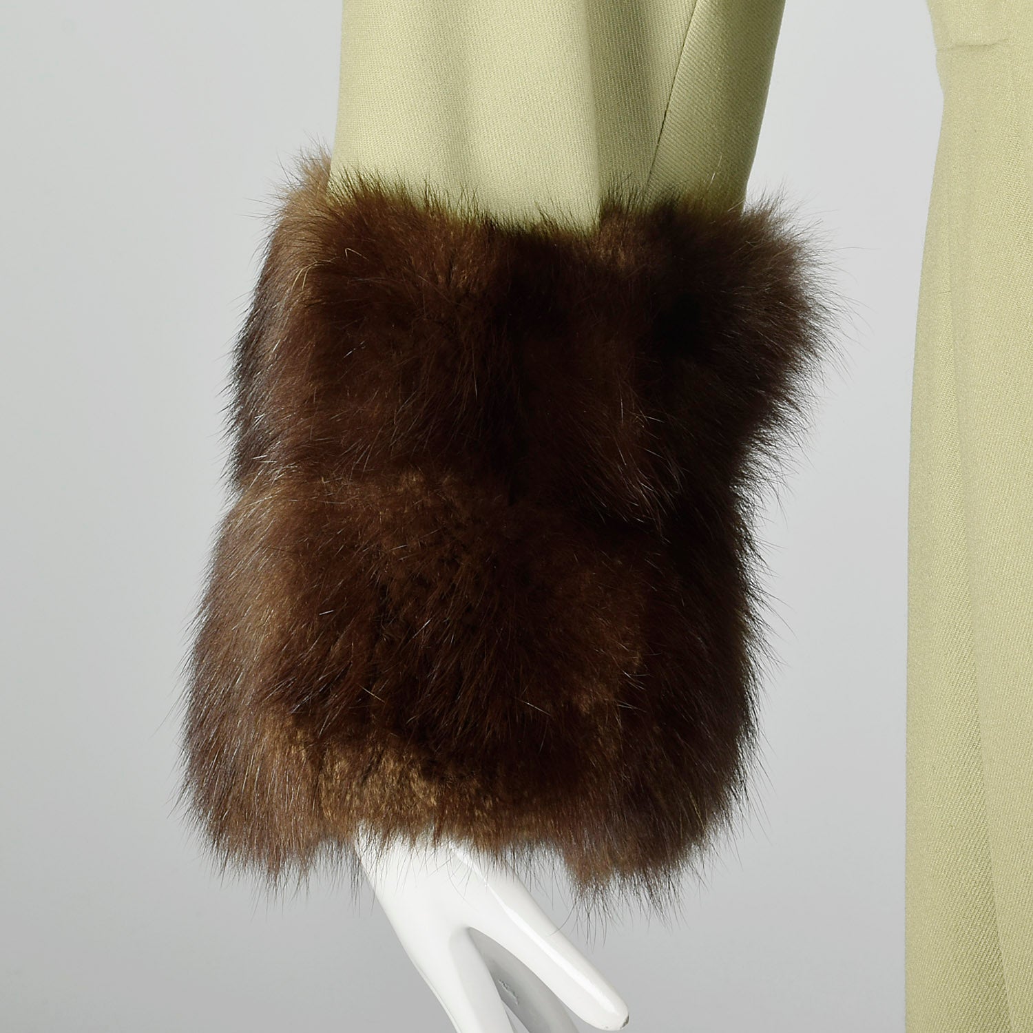 XS 1940s Pistachio Green Wool Coat with Fox Trim