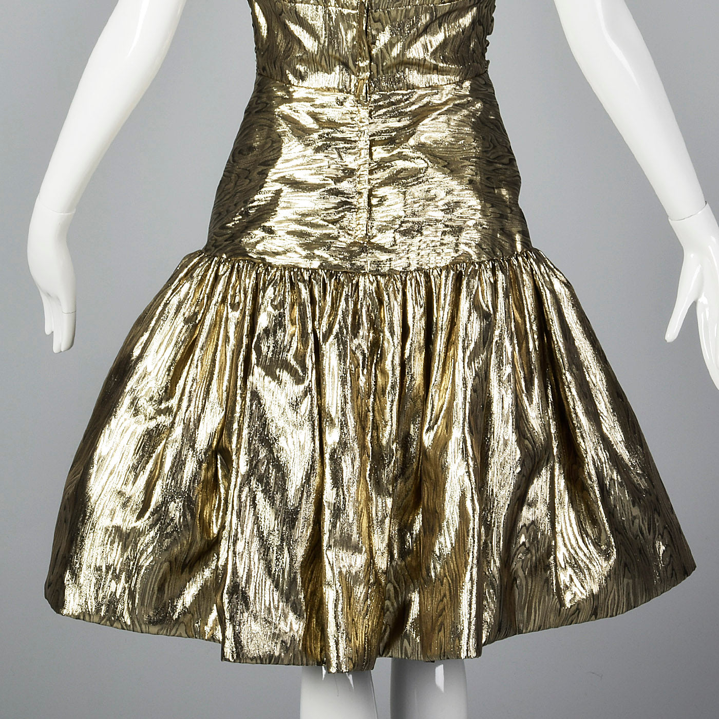 1980s Victor Costa Metallic Gold Strapless Party Dress
