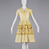 1950s Yellow Day Dress with Floral Embroidery