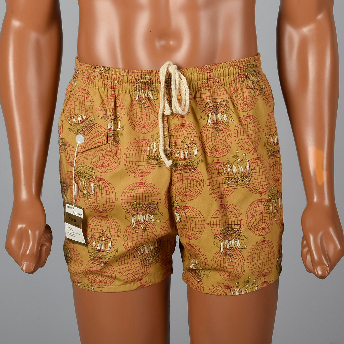 1950s Travel Themed Novelty Swim Trunks