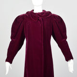 XS 1940s Velvet Burgundy Opera Coat Statement Mutton Sleeves Collar