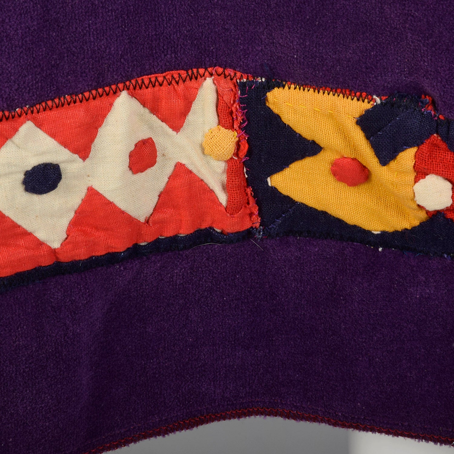 OSFM 1970s Purple Velvet Cape Coat with Cotton Appliques