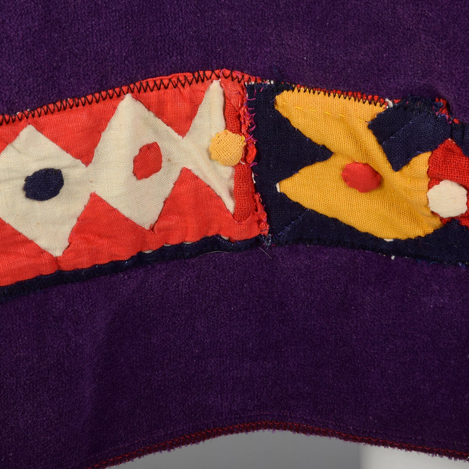 OSFM 1970s Purple Velvet Cape Coat with Cotton Appliques