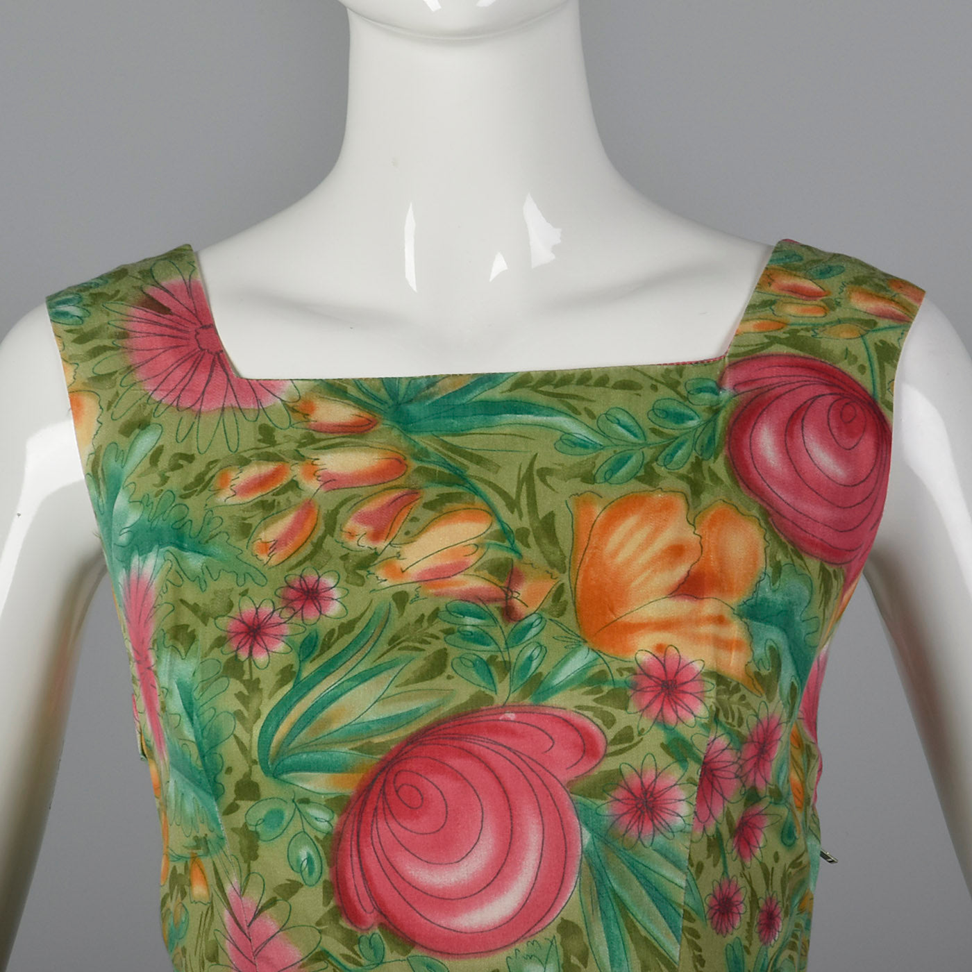 1950s Green Floral Day Dress