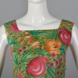 1950s Green Floral Day Dress
