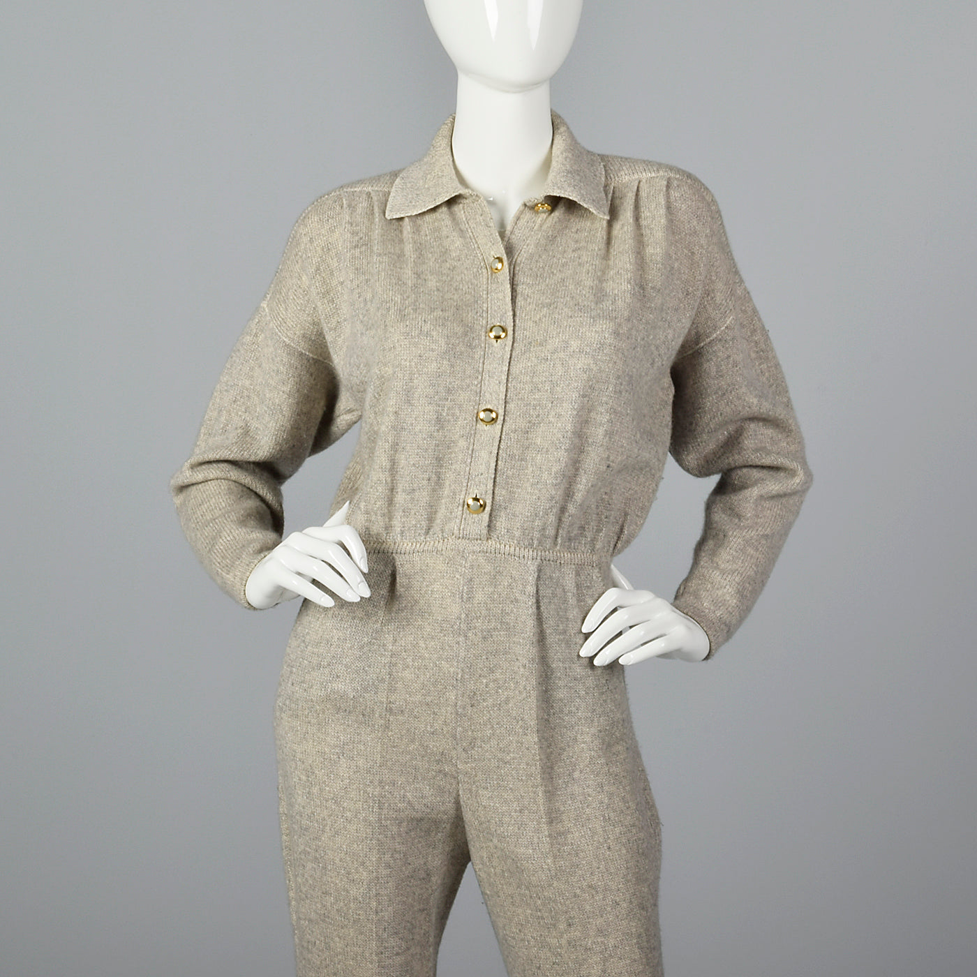 1980s St John Knit Cozy Gray Cashmere Jumpsuit