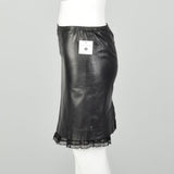 XS 1990s Leather Skirt Black Sexy Peekaboo Lace Trim