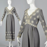 1970s Saks Fifth Avenue Gray Wool Dress with Embroidery