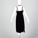 1940s Black Velvet Halter Dress with Ruched Bodice