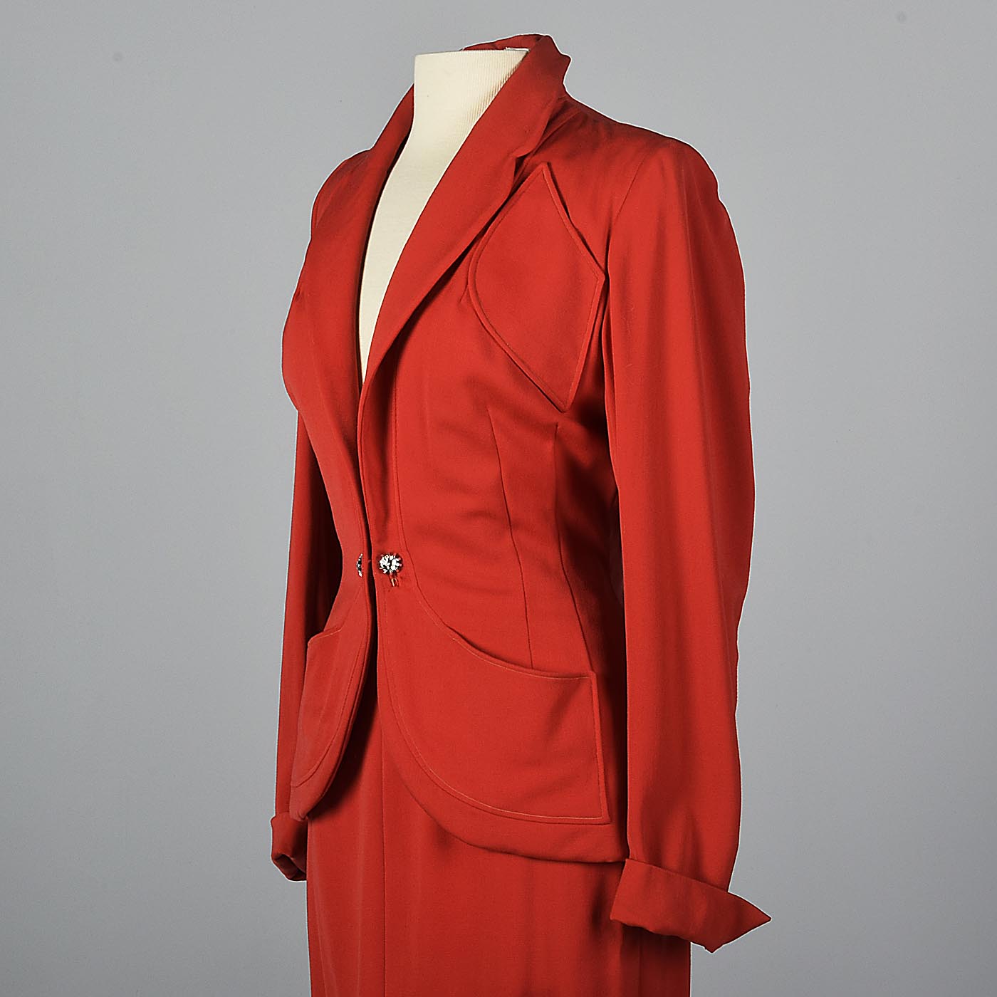 1950s Schiaparelli Skirt Suit in Bright Red Gabardine