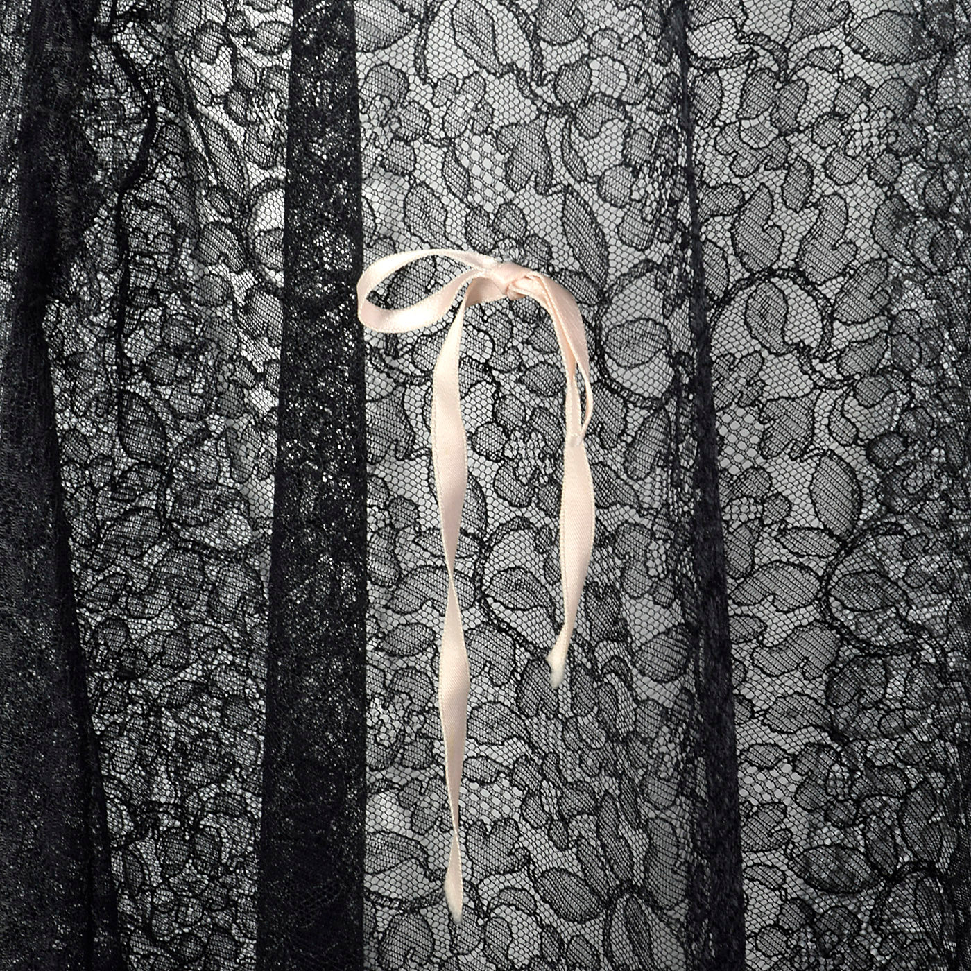 1950s Sheer Black Lace Half Slip with Pink Crystal Pleats