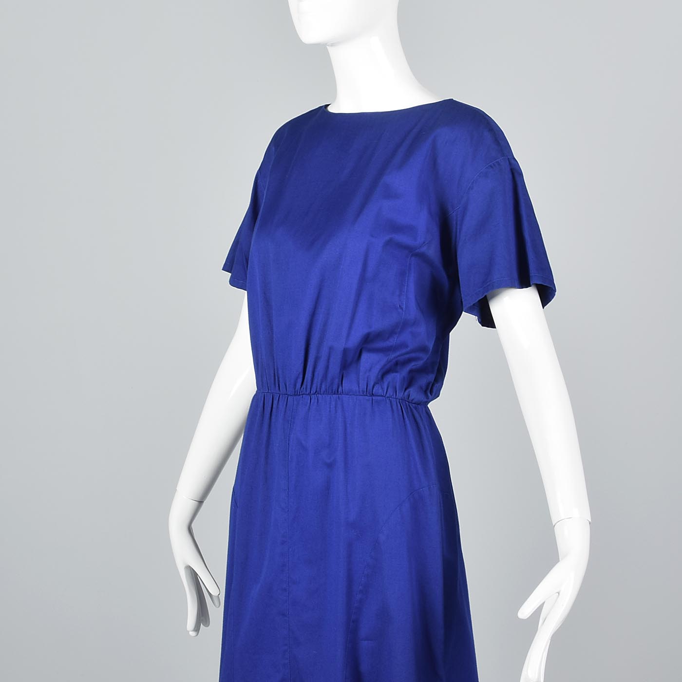 1980s Thierry Mugler Royal Blue Cotton Summer Dress with Asymmetric Hem