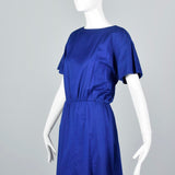 1980s Thierry Mugler Royal Blue Cotton Summer Dress with Asymmetric Hem