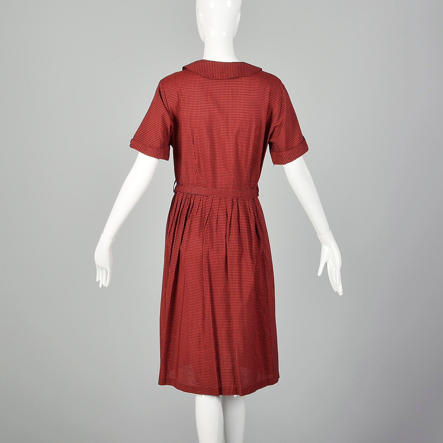 XL 1950s Red and Black Gingham Day Dress