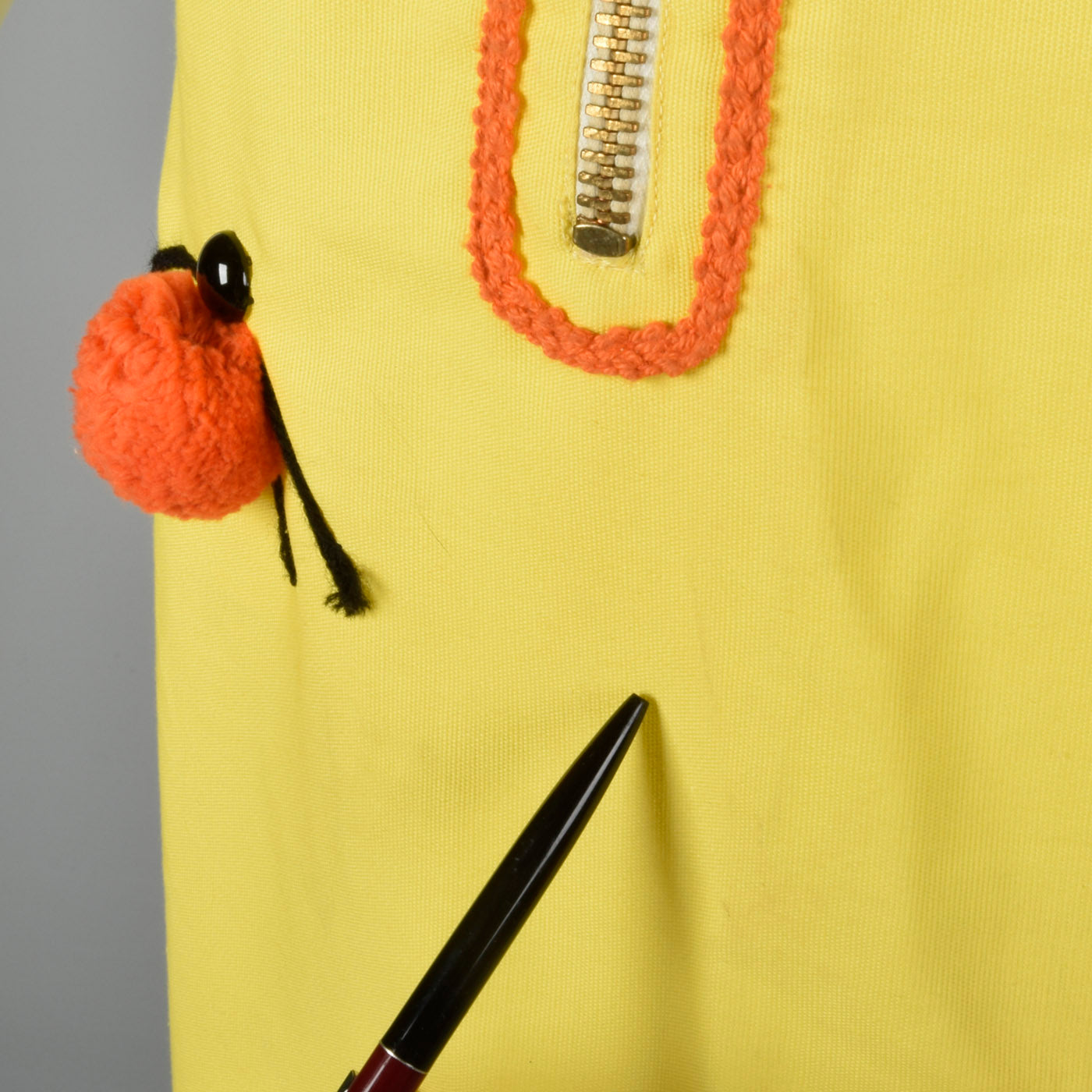 1960s Zip Front Dress with Pom Pom Ladybugs