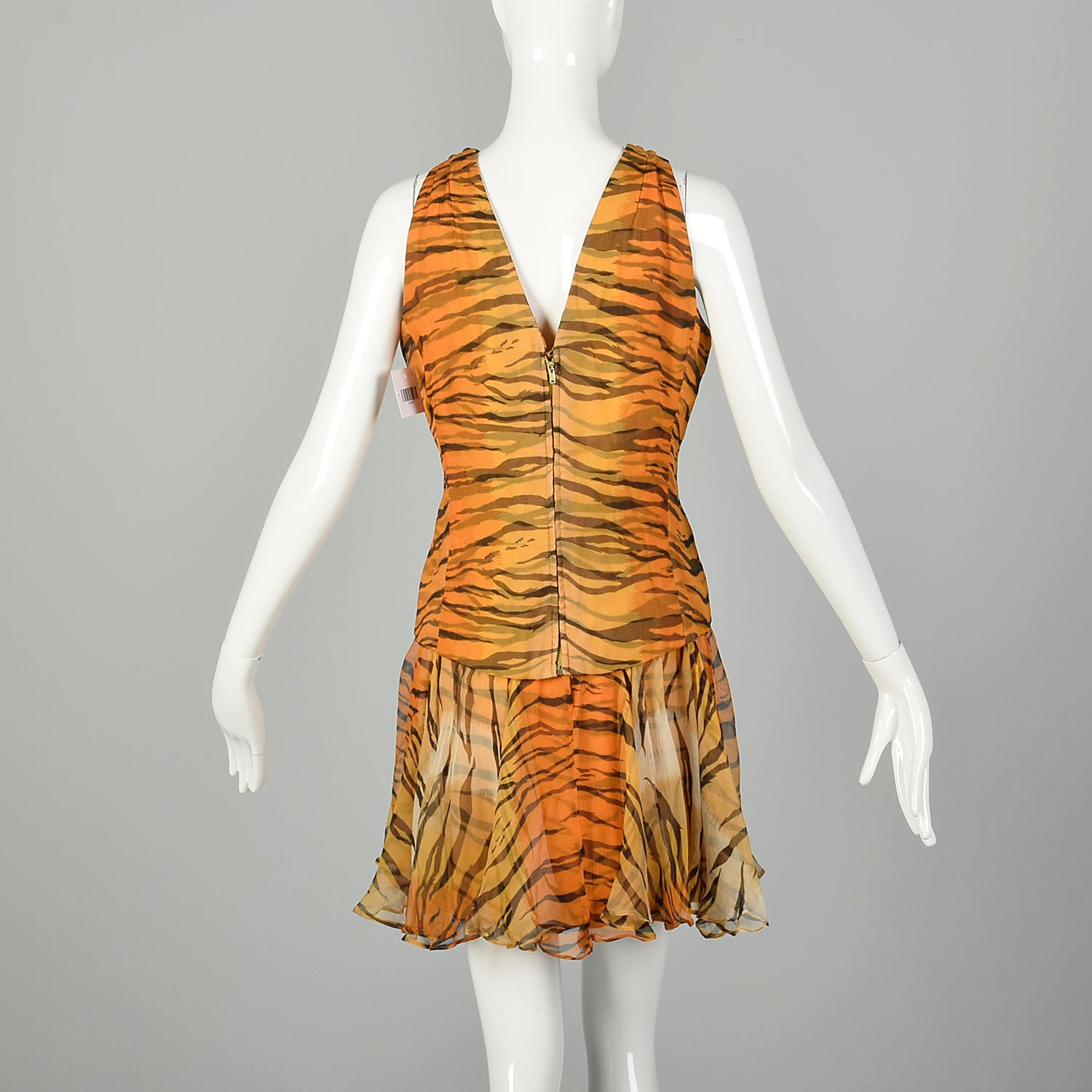 Small 1960s Tiger Stripe Outfit Silk Animal Print Two Piece Dress