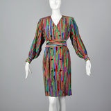 1980s Yves Saint Laurent Colorful Stripe Print Dress