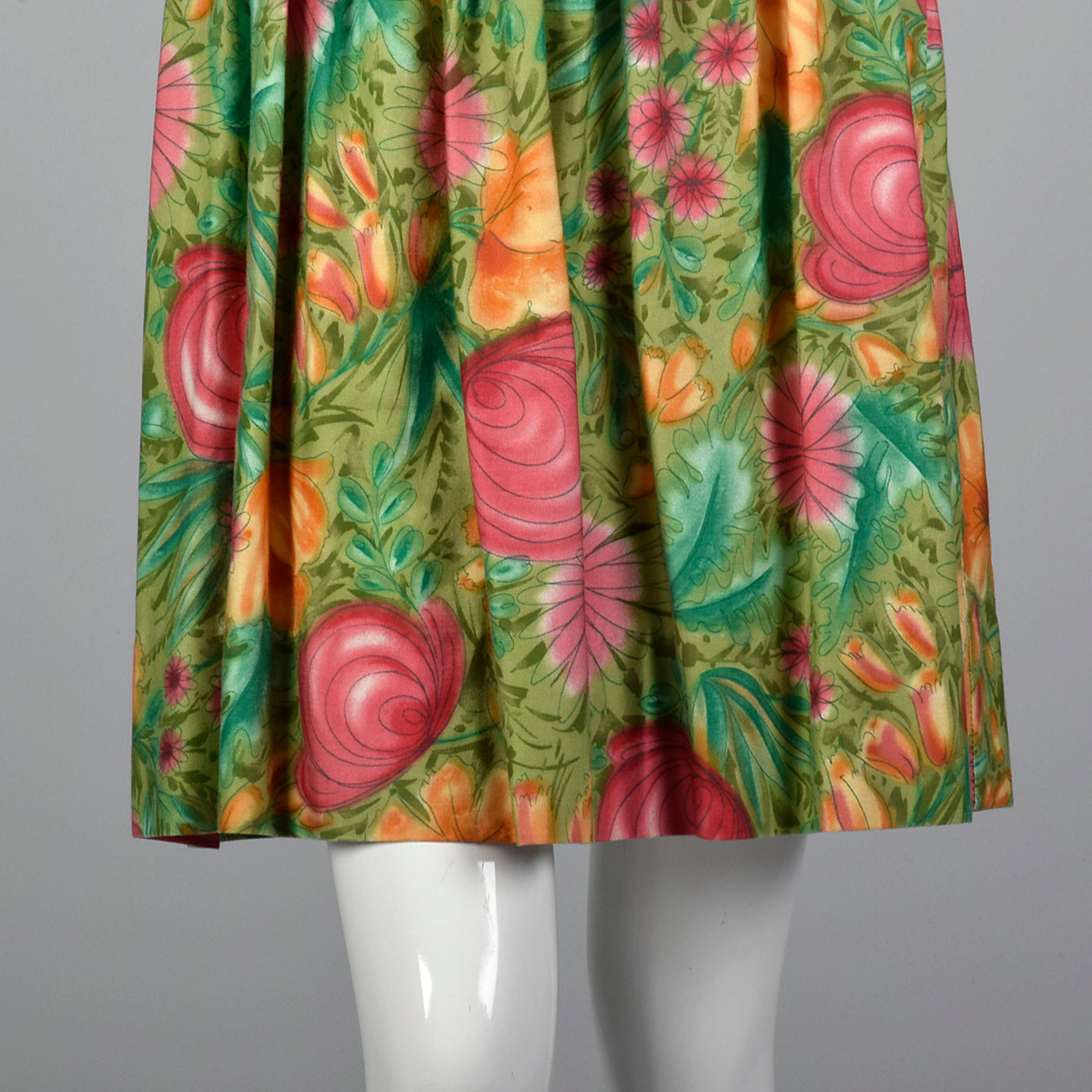 1950s Green Floral Day Dress