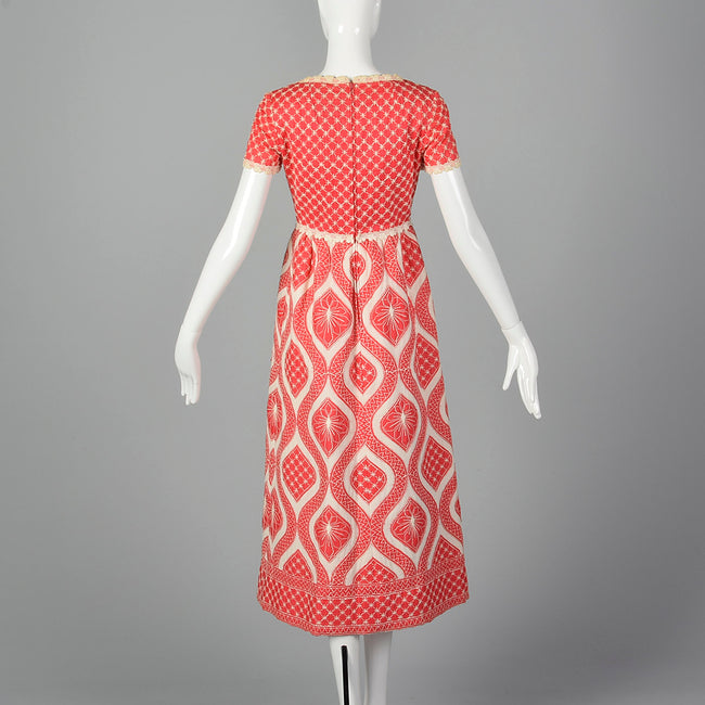 1970s Quilted Maxi Dress in Coral