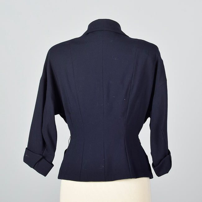 1950s Navy Blue Jacket with Fitted Waist