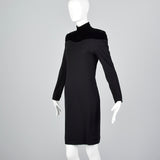 Lanvin Tight Black Pencil Dress with Velvet Shoulders