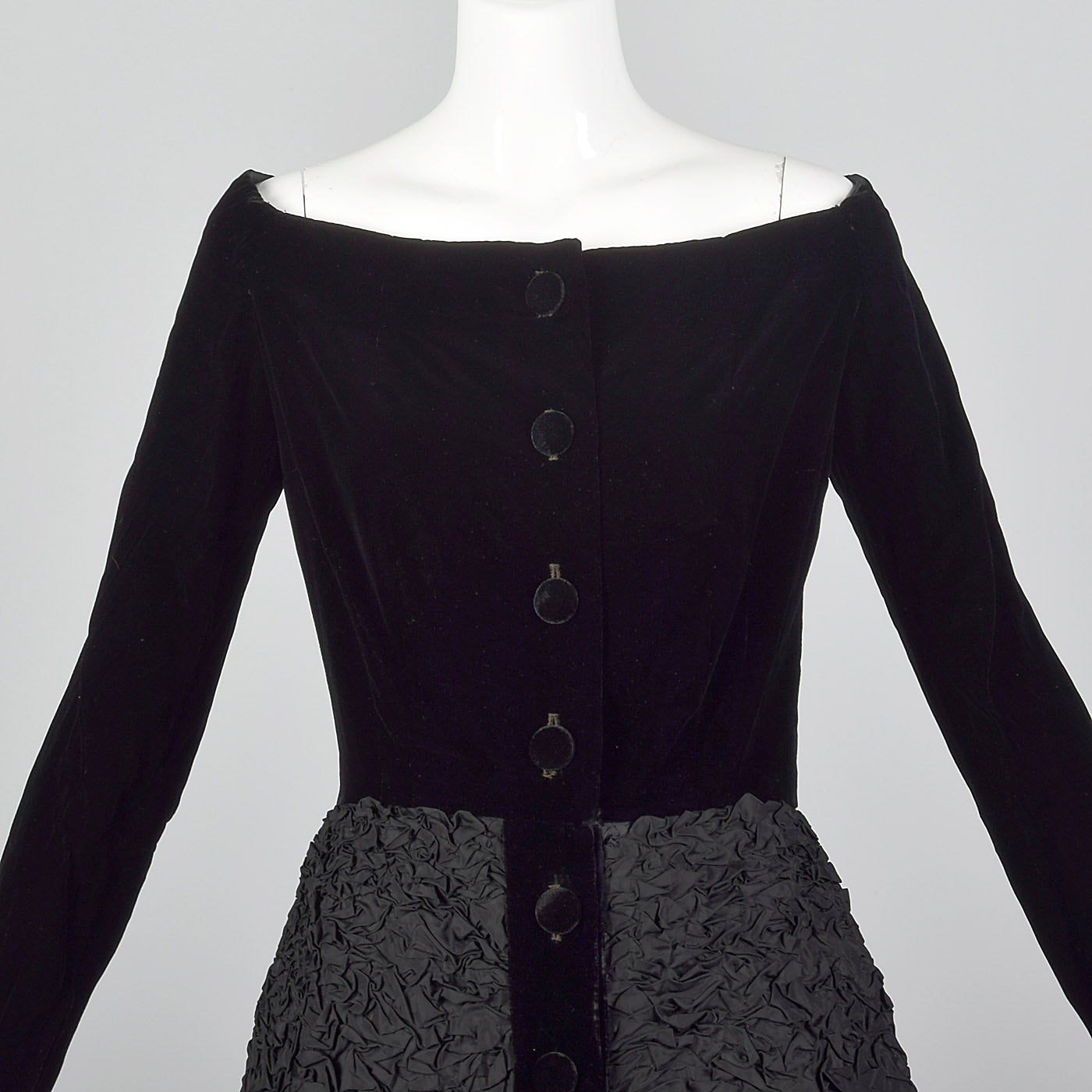1950s Black Velvet Dress with Textured Skirt