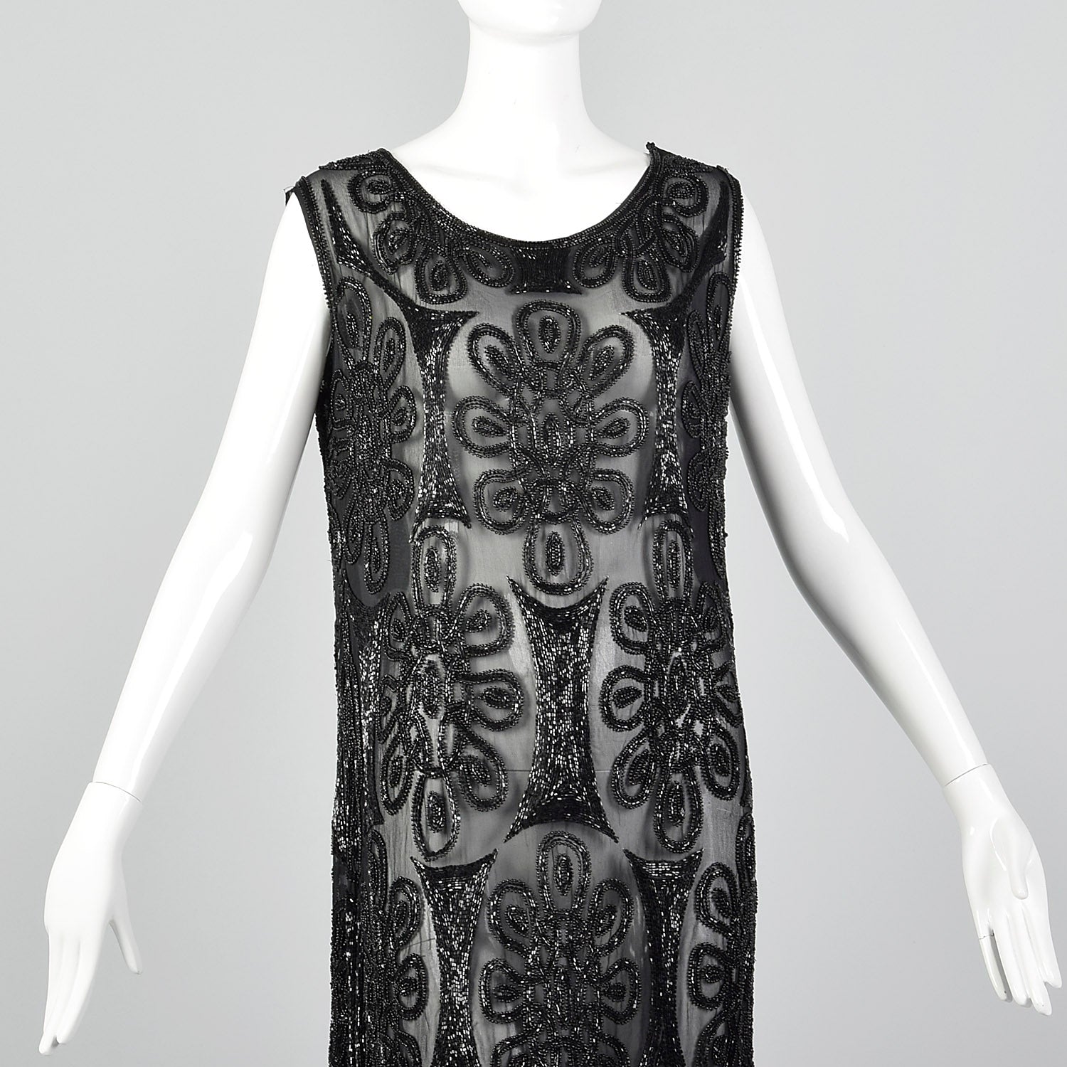 1920s Beaded Black Silk Dress with Celtic Style Knots