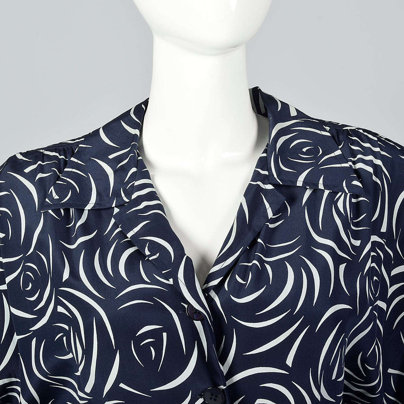 1980s Albert Nipon Navy Silk Print Jumpsuit