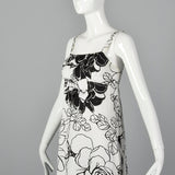 XS 1960s Black White Floral Maxi Dress