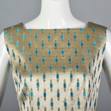 1960s Elegant Silver Shift Dress with Low Back