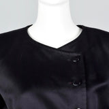 Yves Saint Laurent Rive Gauche Black Satin Satin Skirt Suit with Hot Pink Lining