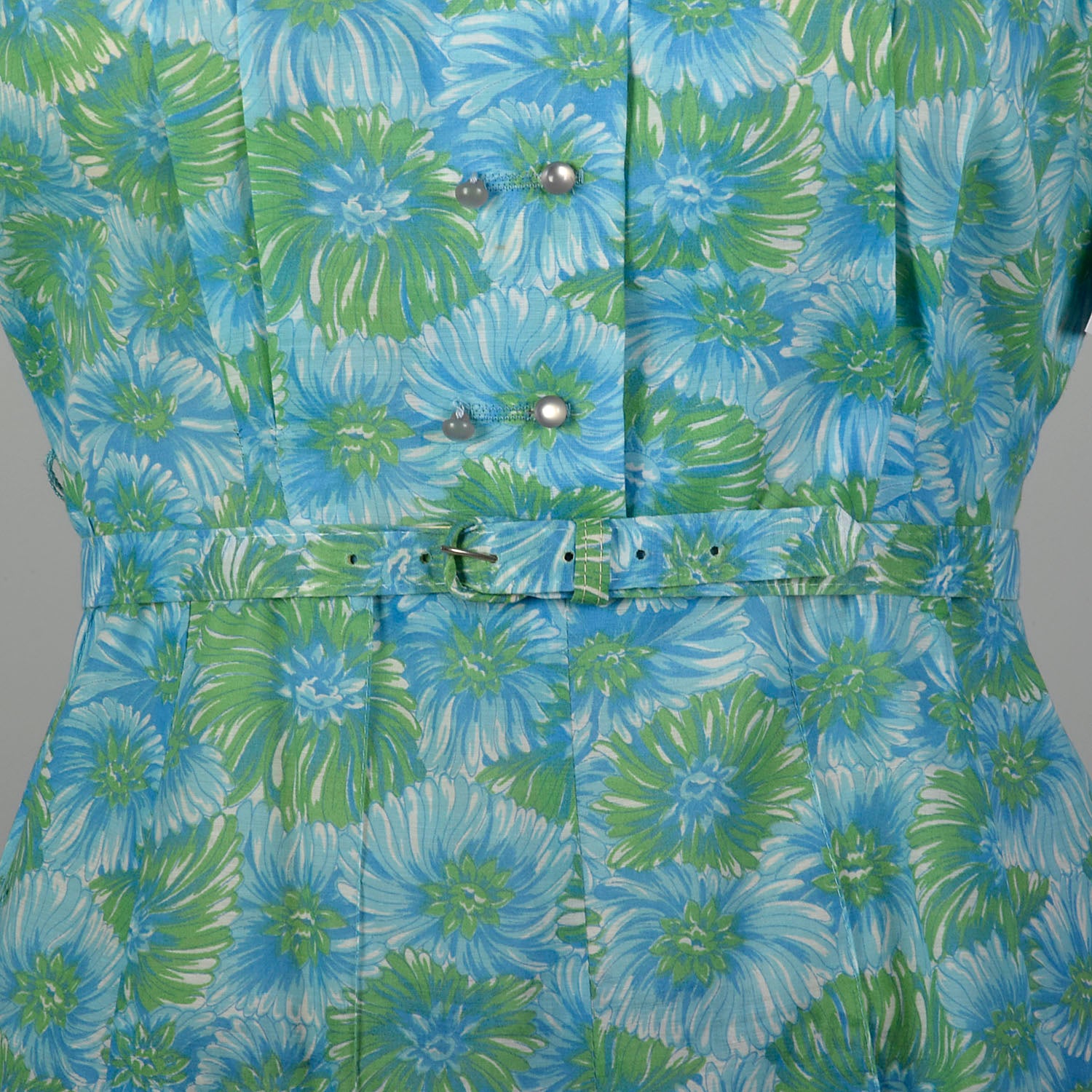 3XL 1950s Blue Floral Day Dress Green Short Sleeve Casual Volup
