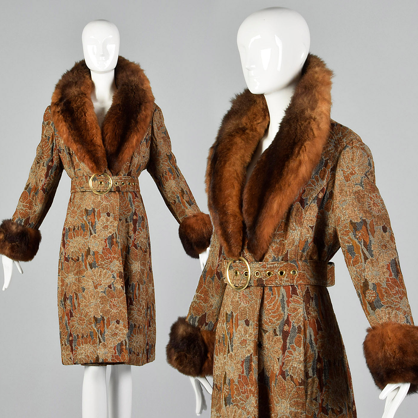1970s Tapestry Coat with Large Fur Collar