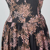 1950s Black and Pink Floral Dress with Drop Waist