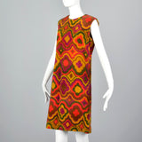 1960s Printed Velour Shift Dress