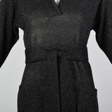Large 1970s Black Lurex Knit Dress