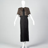1990s Black Beaded Faux Jacket Maxi Dress