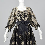 1980s Mr. Blackwell Evening Dress with Gold Embroidery