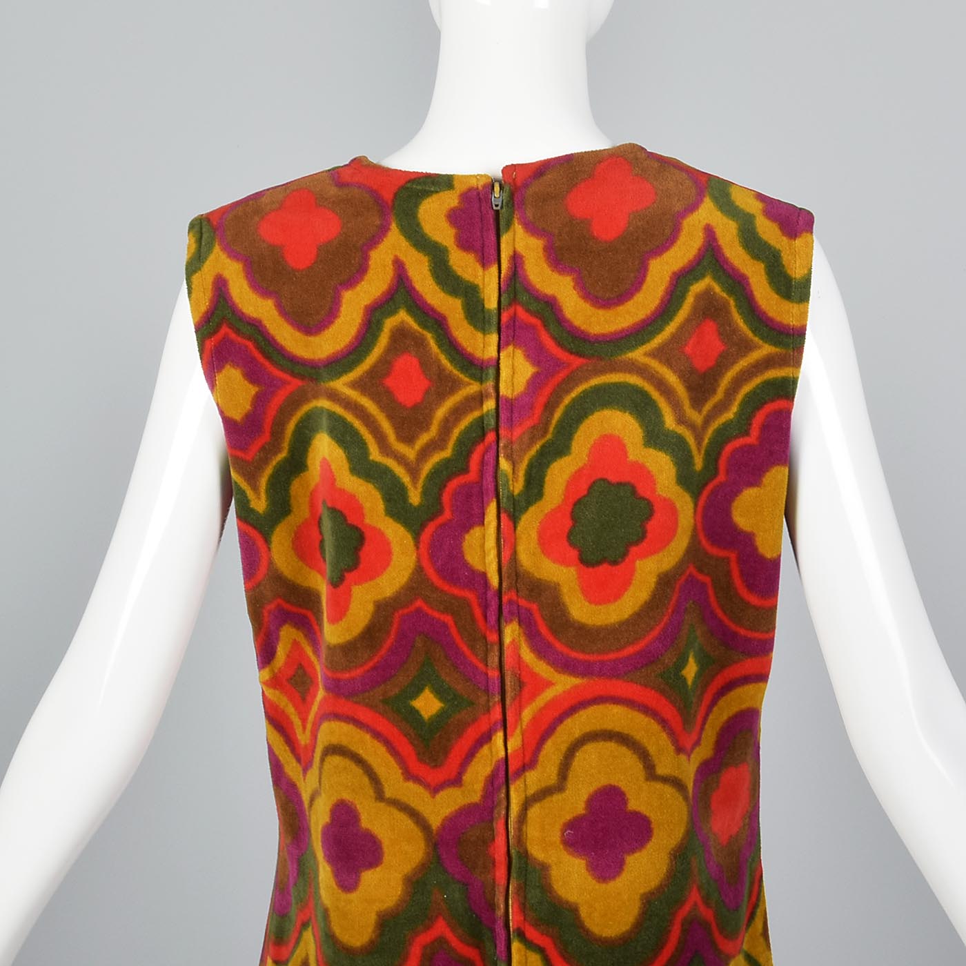 1960s Printed Velour Shift Dress