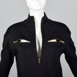 1980s Alaia Black Zip Front Sweater