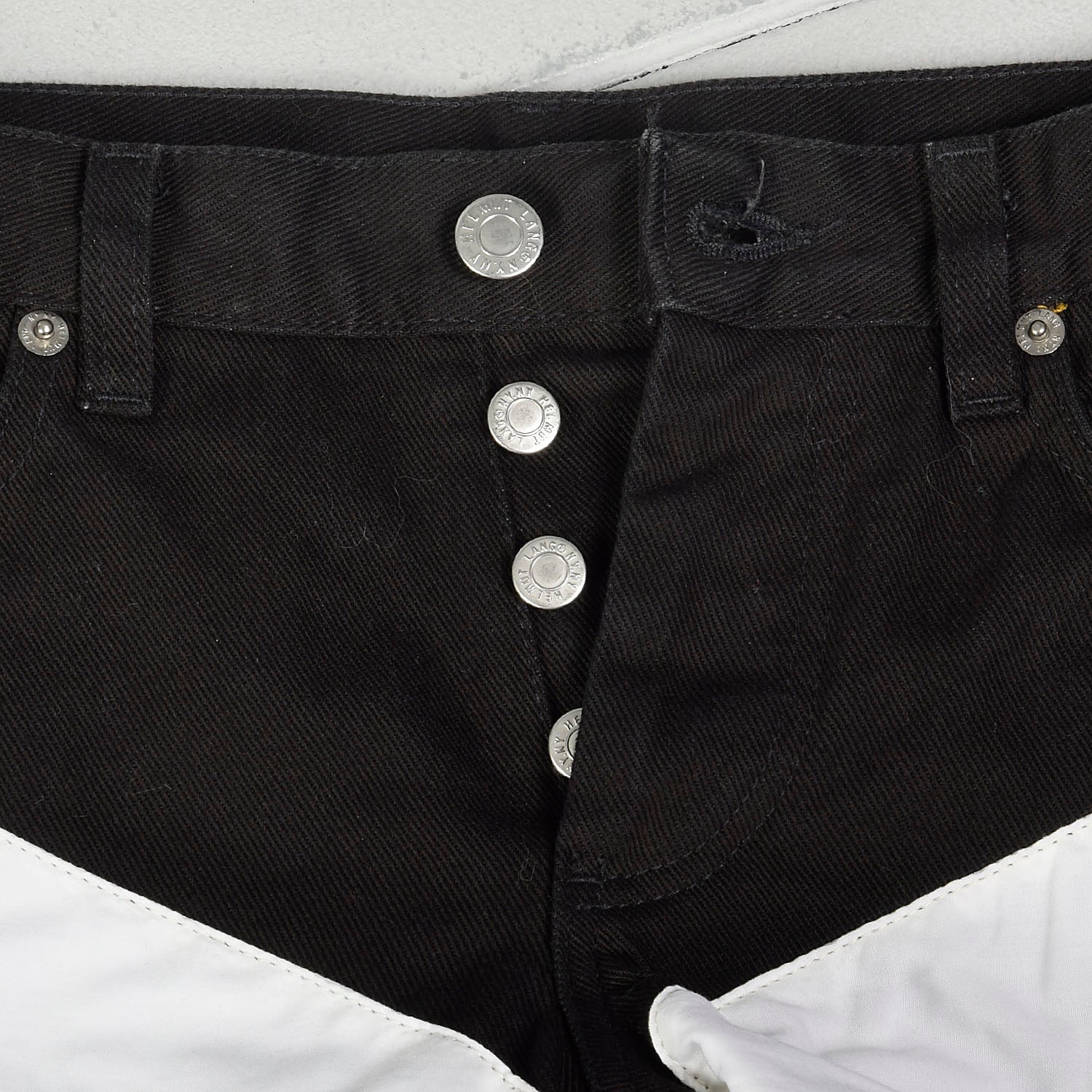 Small Helmut Lang Spring 2003 Black Jeans White Applique Designer Cotton Pants