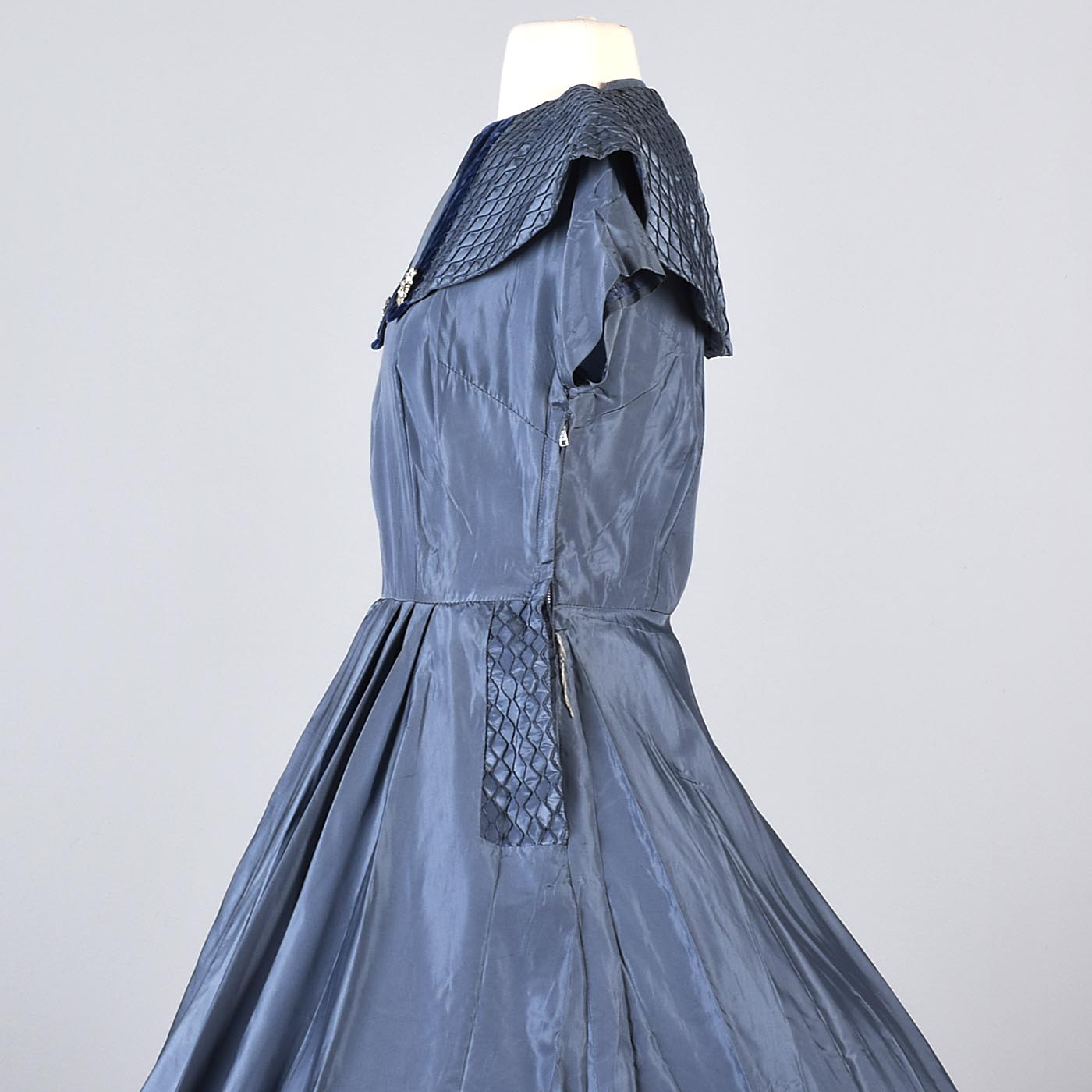 1950s Blue Taffeta Party Dress with Velvet Details