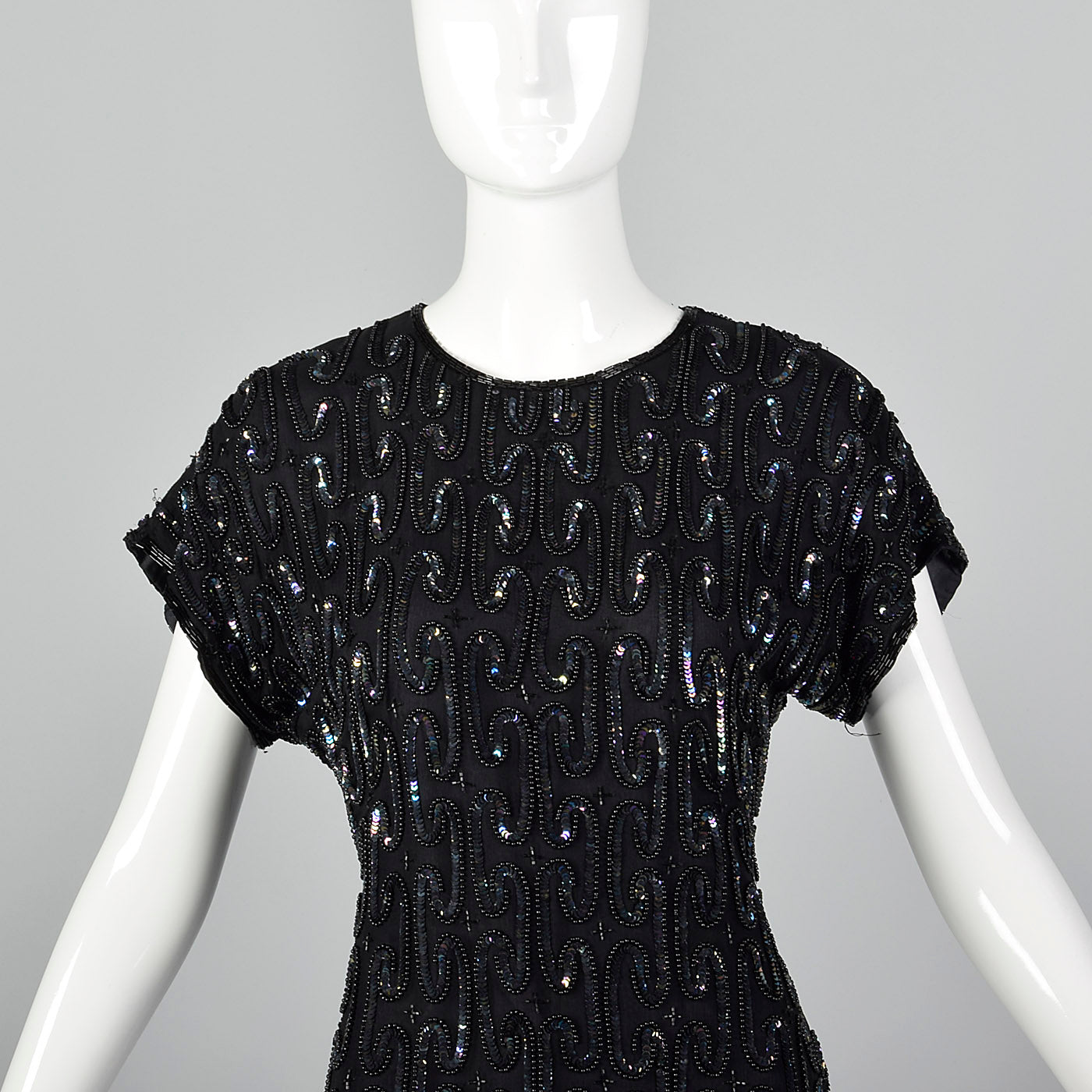 1990s Black Beaded Cocktail Dress