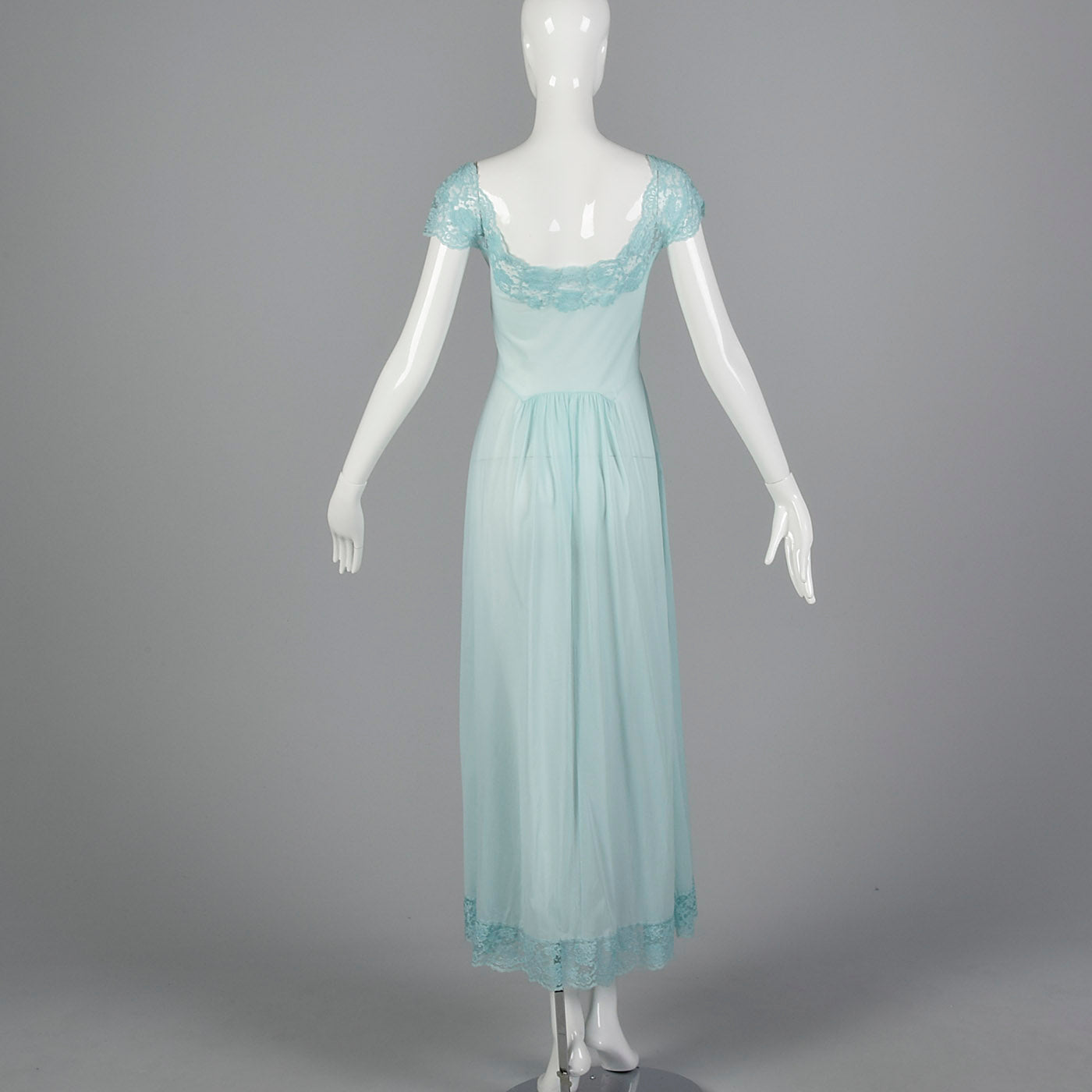1950s Vanity Fair Blue Nightgown with Lace Shelf Bust