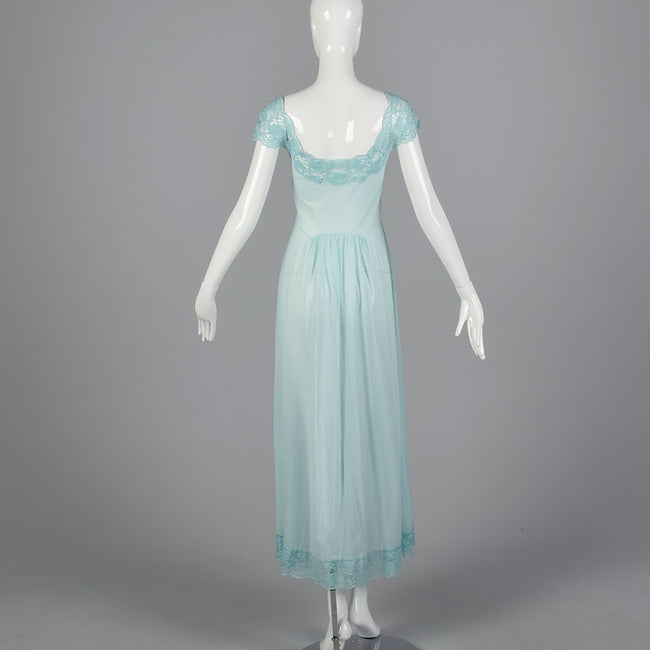1950s Vanity Fair Blue Nightgown with Lace Shelf Bust