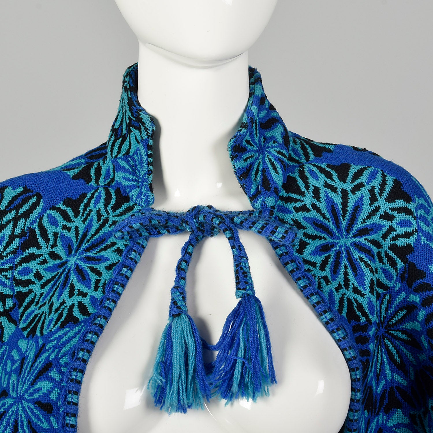 1970s Reversible Blue Floral Tapestry Cape