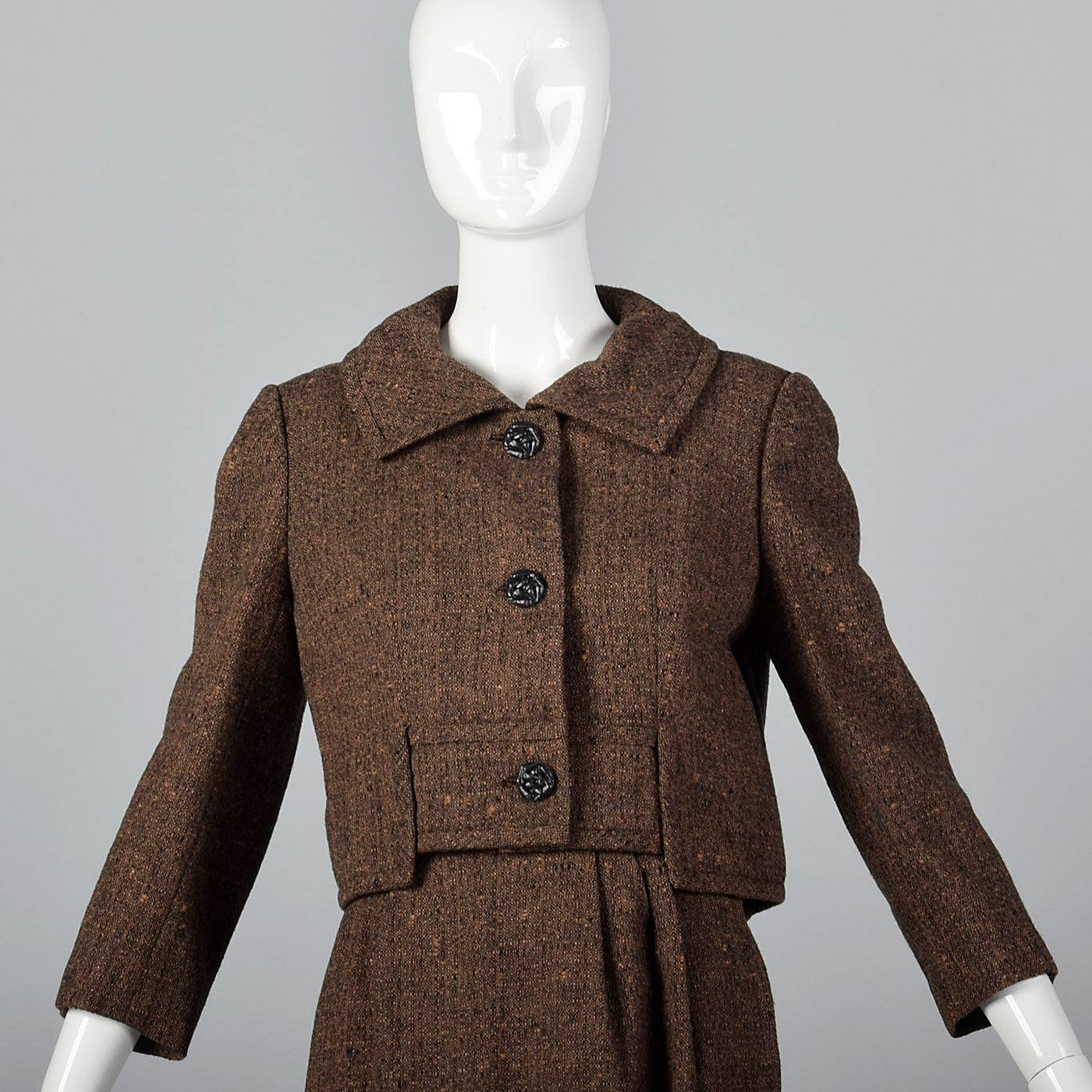 1950s Adele Simpson 28 Shop Wool Tweed Skirt Suit in Brown and Black