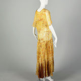 XL 1930s Sheer Silk Dress Floral Print Orange Yellow Volup Flowy Elegant Gown