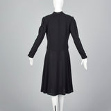 1970s Adele Simpson Black Wool Dress with Drop Waist