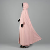 1970s Pink Knit Maxi Dress with Cape